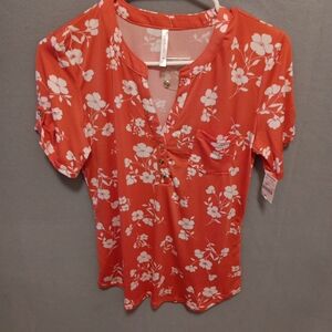 DNA conture Red Flutter Sleeve Tie Front Blouse Medium NWT